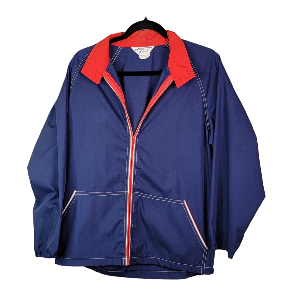 JCPenny Vintage Granma 70's Outdoor Lightweight Red White Blue Windbreaker M